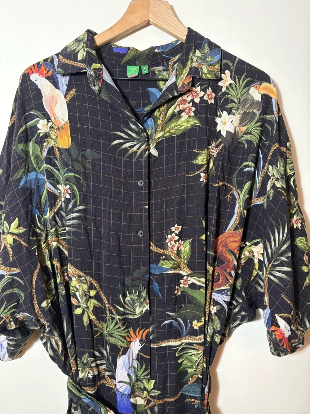 Farm Rio Tropical Birds Jumpsuit Size P Black Boho